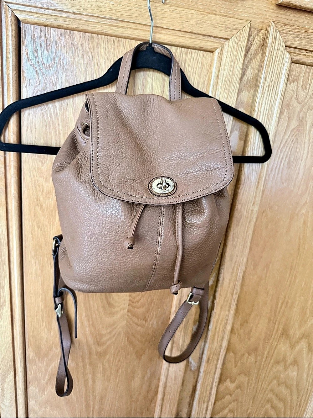 COACH Park Pebbled Leather Turnlock Drawstring Backpack Brown